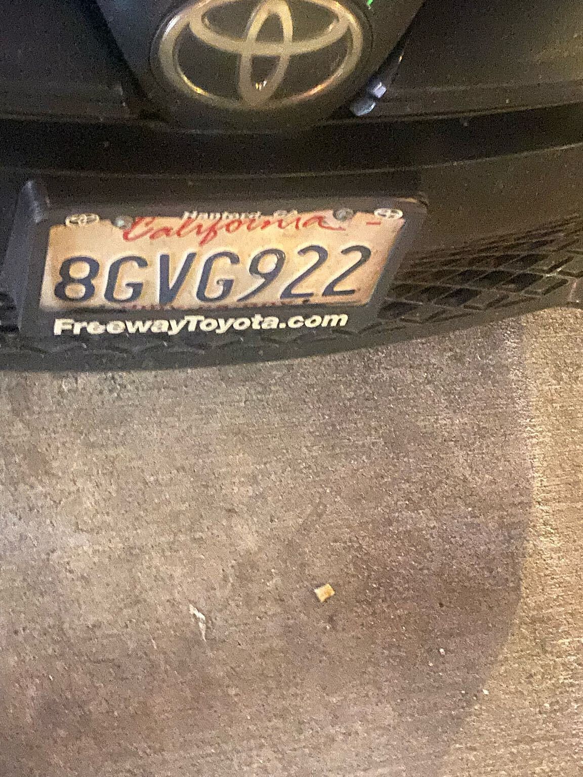 Photo of car in the street with license plate 8GVG922 in California